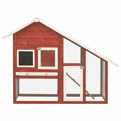 Konijnenhok 140x63x120 cm massief vurenhout rood en wit 2