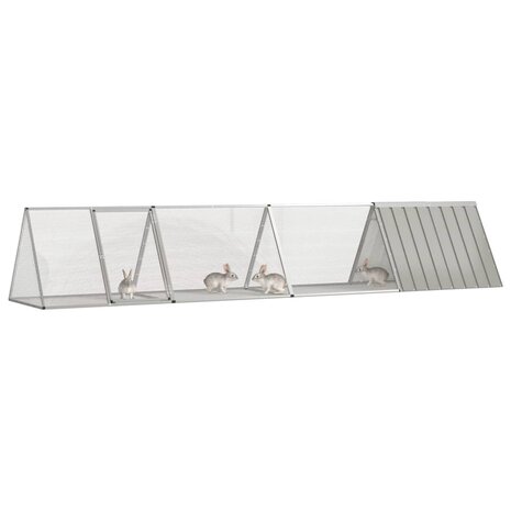 Konijnenhok 403,5x80,5x71 cm gegalvaniseerd staal grijs 2