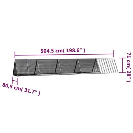 Konijnenhok 504,5x80,5x71 cm gegalvaniseerd staal grijs 6
