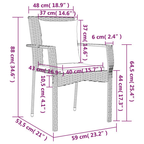 Tuinstoelen 2 st met kussens poly rattan zwart 9