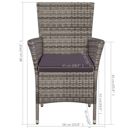 Tuinstoel en kruk met kussens poly rattan grijs 5