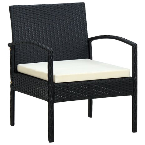 Tuinstoel met kussen poly rattan zwart 1