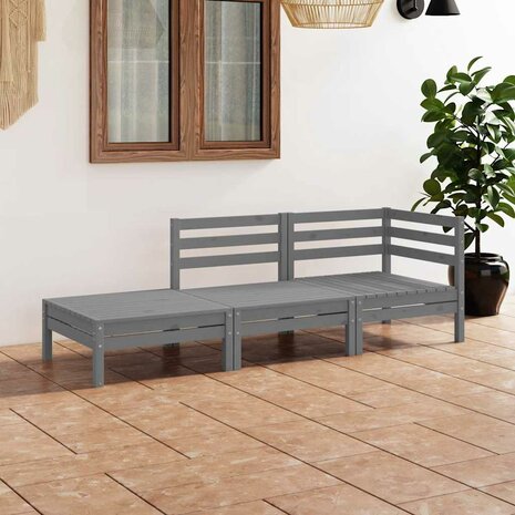 3-delige Loungeset massief grenenhout grijs 1