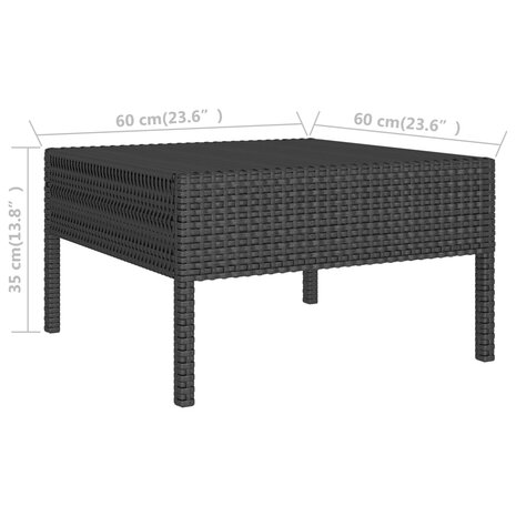 3-delige Loungeset met kussens poly rattan zwart 8