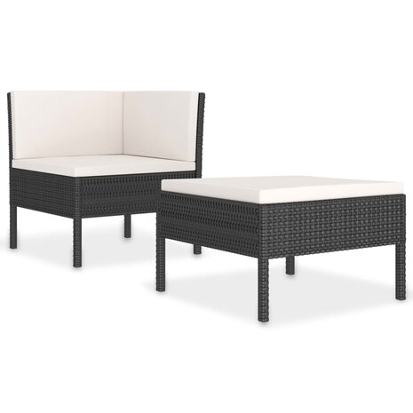 2-delige Loungeset met kussens poly rattan zwart 2