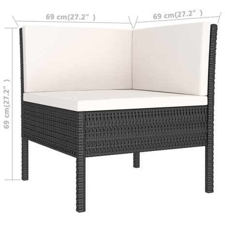 2-delige Loungeset met kussens poly rattan zwart 5