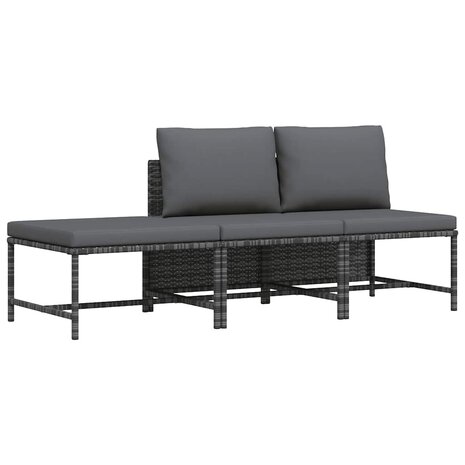 3-delige Loungeset met kussens poly rattan grijs 1