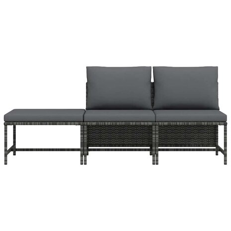 3-delige Loungeset met kussens poly rattan grijs 4