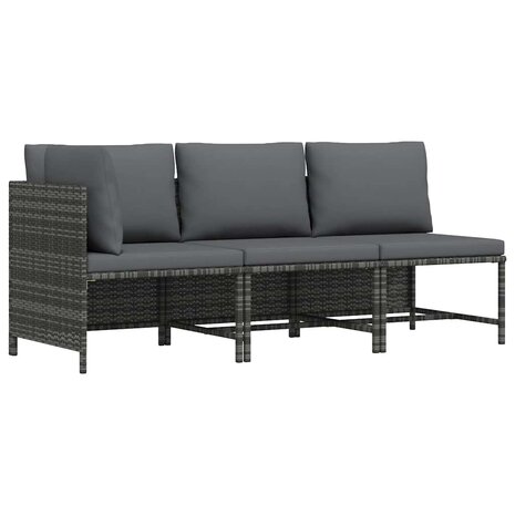 3-delige Loungeset met kussens poly rattan grijs 1