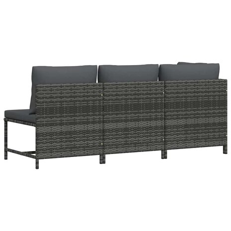 3-delige Loungeset met kussens poly rattan grijs 6