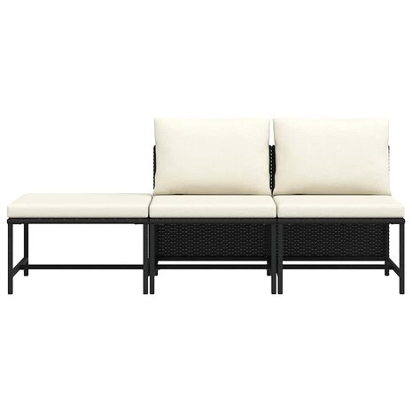 3-delige Loungeset met kussens poly rattan zwart 4