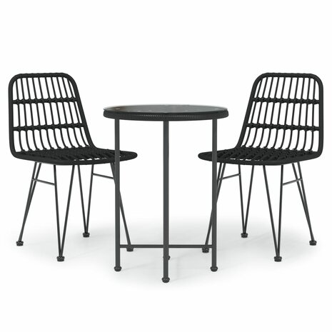 3-delige Tuinset poly rattan zwart 2