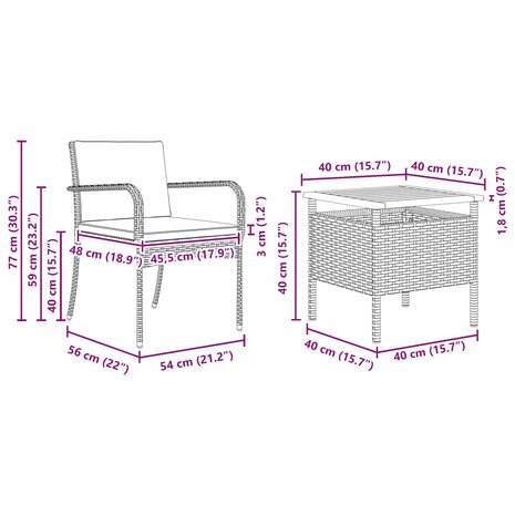 Tuinset Zwart poly rattan 9