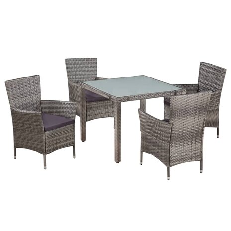 5-delige Tuinset met kussens poly rattan grijs 1
