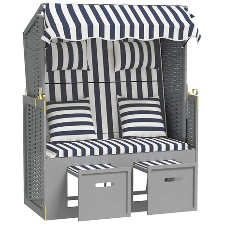 Strandstoel met kussens poly rattan en hout blauw en wit 2