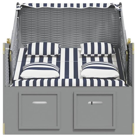 Strandstoel met kussens poly rattan en hout blauw en wit 7