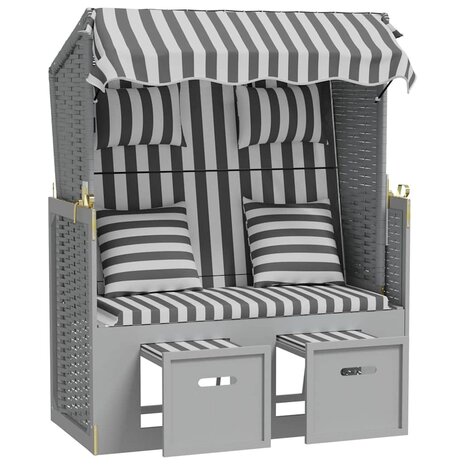 Strandstoel met kussens poly rattan en massief hout grijs wit 2