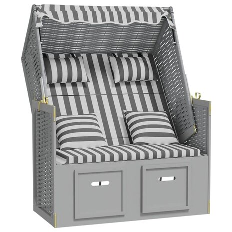 Strandstoel met kussens poly rattan en massief hout grijs wit 3