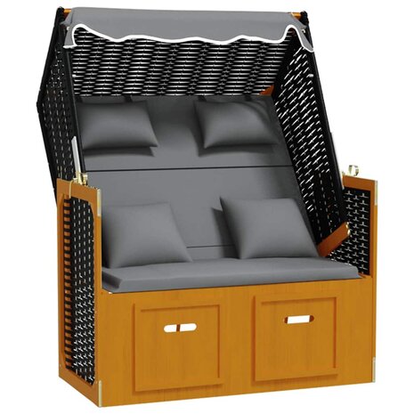 Strandstoel met kussen poly rattan en hout zwart en antraciet 3