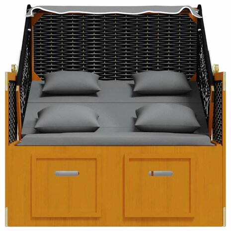 Strandstoel met kussen poly rattan en hout zwart en antraciet 7