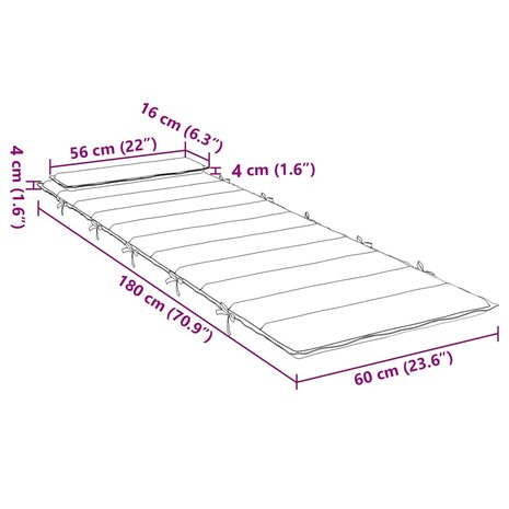 Ligbedkussen 180x60x4 cm oxford stof cr&egrave;mekleurig 9