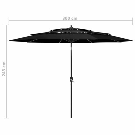 Parasol 3-laags met aluminium paal 3 m zwart 8