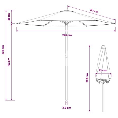 Tuinparasol 230 x 230 cm Polyester Rechthoekig Antracietkleurig 7