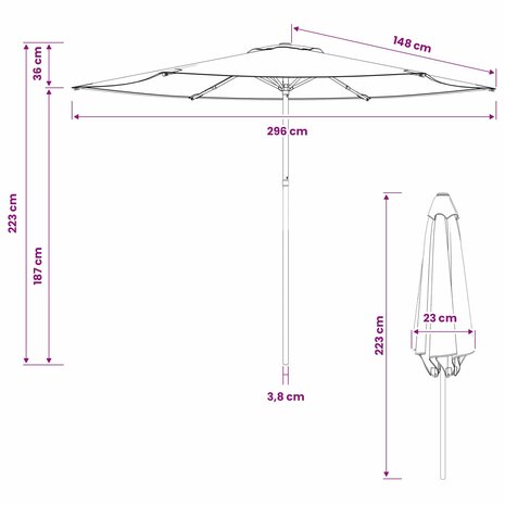 Tuinparasol 300 x 300 cm Polyester Rechthoekig Bordeaux Rood 7