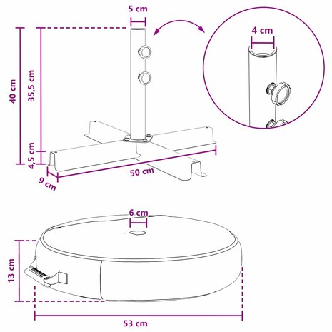 Patio Parasolvoet 53 x 53 x 40 cm Staal Zwart 8