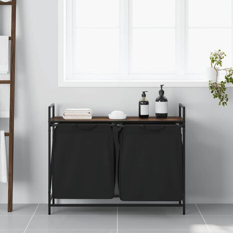 Wasmand 2 vakken met plank bruin eikenkleurig 3