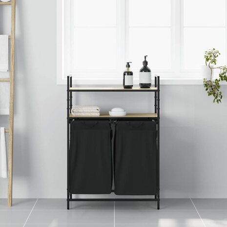 Wasmand 2 vakken met planken sonoma eikenkleurig 3