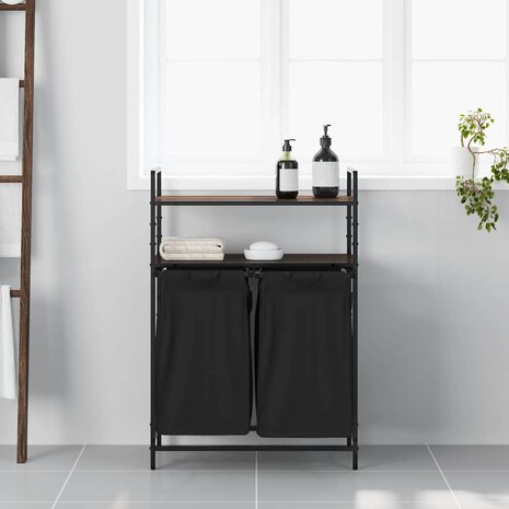 Wasmand 2 vakken met planken bruin eikenkleurig 3