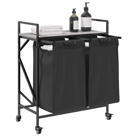 Wasmand 2 vakken met planken grijs sonoma eiken 4