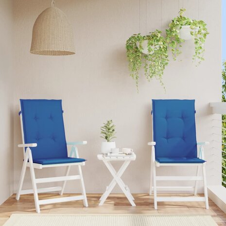 Tuinstoelkussens 2 st hoge rug 120x50x3 cm stof koningsblauw 1