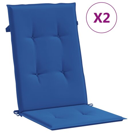 Tuinstoelkussens 2 st hoge rug 120x50x3 cm stof koningsblauw 2