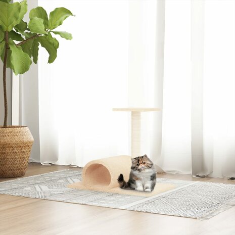 Kattenmeubel met tunnel 60x34,5x50 cm cr&egrave;mekleurig 1
