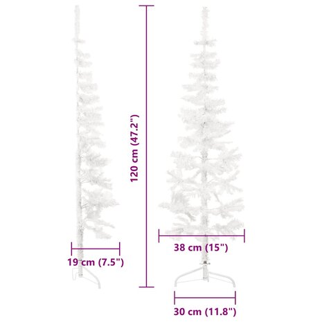 Kunstkerstboom half met standaard smal 120 cm wit 8