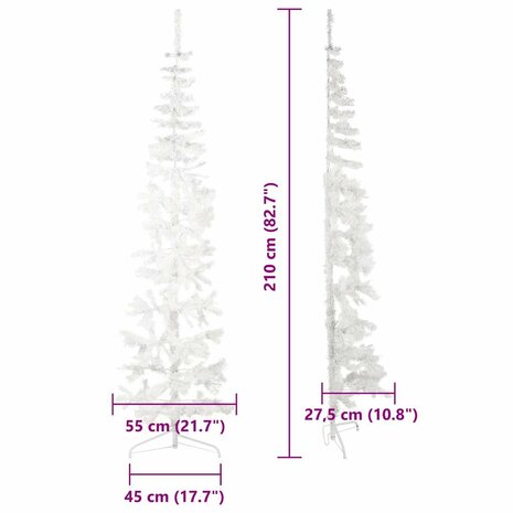 Kunstkerstboom half met standaard smal 210 cm wit 9