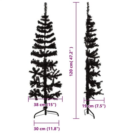 Kunstkerstboom half met standaard smal 120 cm zwart 8