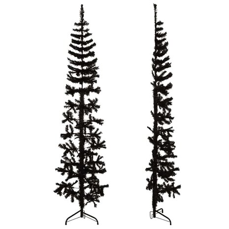 Kunstkerstboom half met standaard smal 240 cm zwart 4