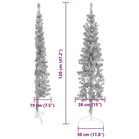 Kunstkerstboom half met standaard smal 120 cm zilverkleurig 9