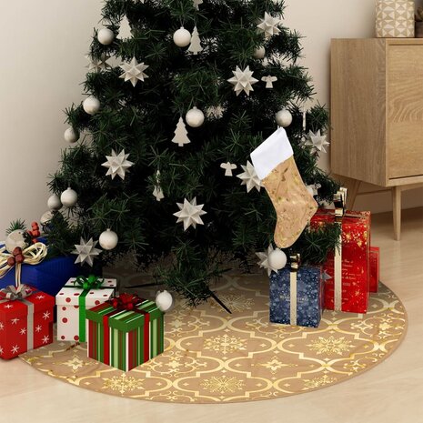 Kerstboomrok luxe met sok 90 cm stof geel 1