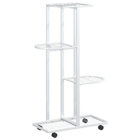 Bloemenstandaard met wielen 4-laags 44x23x80 cm ijzer wit 2