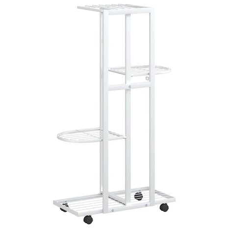 Bloemenstandaard met wielen 4-laags 44x23x80 cm ijzer wit 7