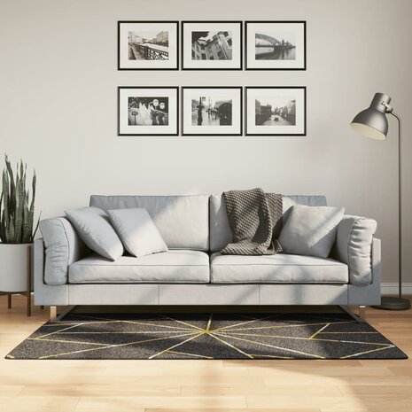 Vloerkleed wasbaar 80x150 cm zwart en goudkleurig 1
