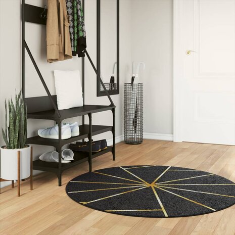 Vloerkleed wasbaar &Oslash; 120 cm zwart en goudkleurig 1