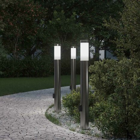 Bolderverlichting met stopcontact 3 stuks 80 cm roestvrij staal IP44 1