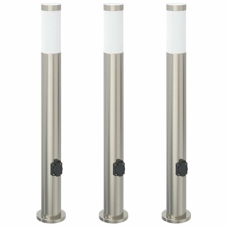 Bolderverlichting met stopcontact 3 stuks 80 cm roestvrij staal IP44 2