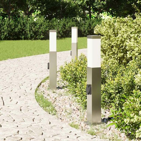 Bolderverlichting met stopcontact 3 stuks 50 cm RVS IP44 3