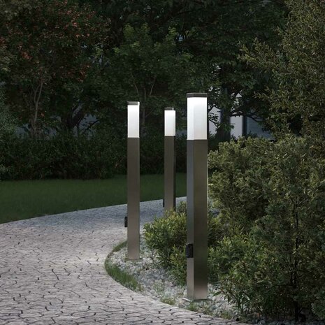 Bolderverlichting met stopcontact 3 stuks 80 cm RVS IP44 1